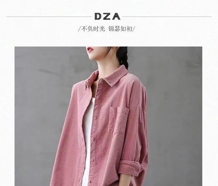 가을 의상 새로운 문예 레트로 코듀로이 긴팔 여성 셔츠 외출용 다용도 캐주얼 셔츠 재킷 상세 이미지 2