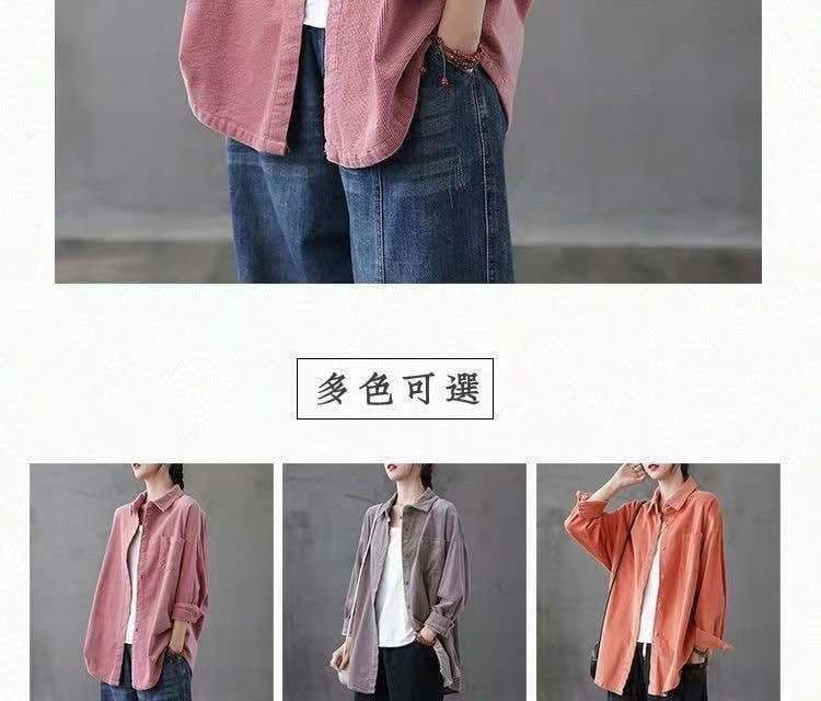 가을 의상 새로운 문예 레트로 코듀로이 긴팔 여성 셔츠 외출용 다용도 캐주얼 셔츠 재킷 상세 이미지 3