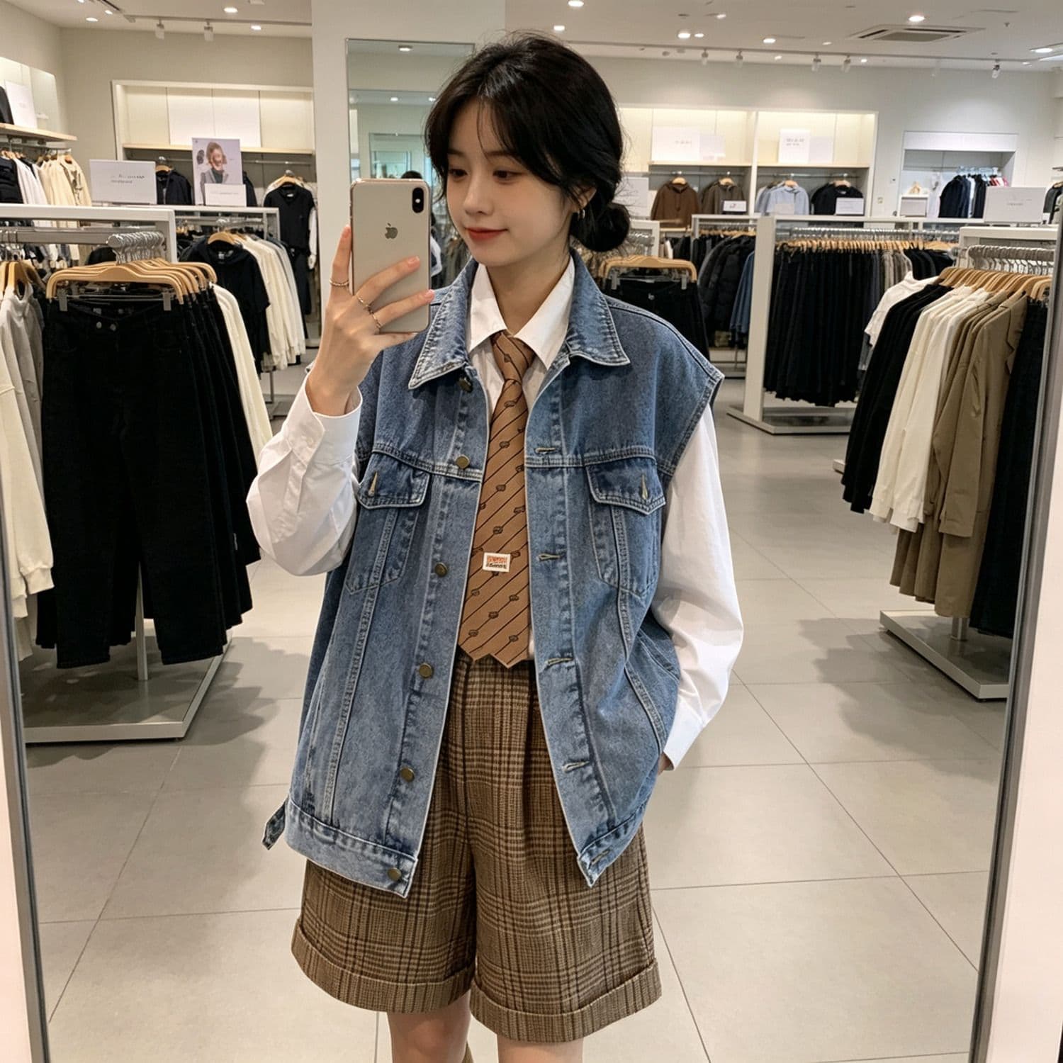 가을 의상 새로운 패션 레트로 루즈핏 민소매 데님 베스트 여성 짧은 다용도 외부 잡아라. 의류