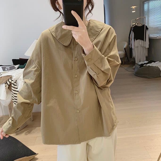 가을 의상 새로운 베이비 칼라 여성 셔츠 면 외국 가스 여성 셔츠 작은 키 셔츠 표지 배 셔츠 상세 이미지 11