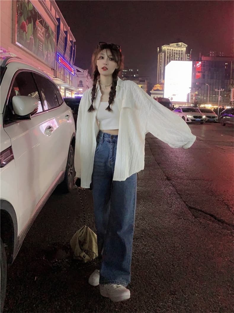 가을 의상 빅 사이즈 지방 mm 디자인 센스 홀로우 아웃 자외선 차단 의류 루즈핏 캐주얼 표지 고기 셔츠 상세 이미지 16