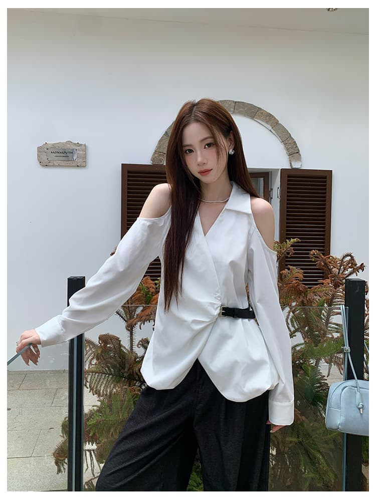 실사 봄 새로운 여성 의류 디자인 센스 맨위 작은 셔츠 단색 긴팔 여성 셔츠 상세 이미지 10