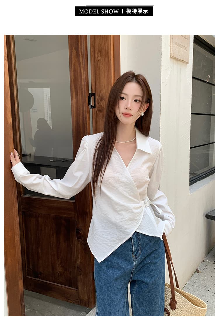 실사 봄 새로운 여성 의류 한 부서 레트로 맨위 작은 셔츠 긴팔 스트라이프 여성 셔츠 상세 이미지 4