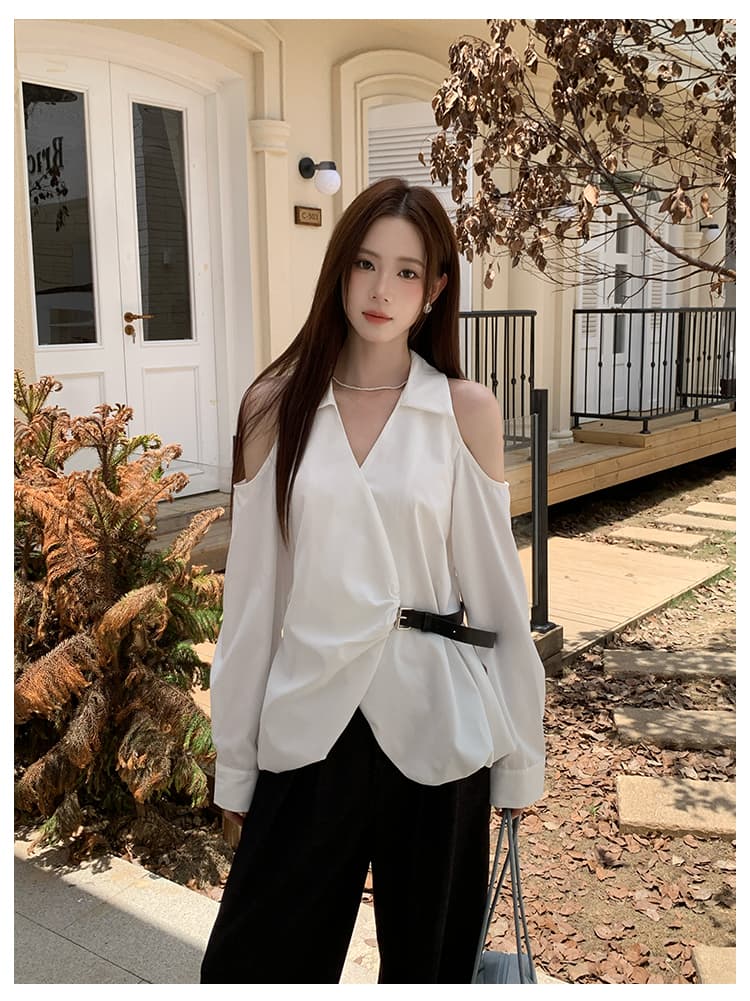 실사 가을 새로운 여성 의류 디자인 센스 맨위 작은 셔츠 단색 긴팔 여성 셔츠 상세 이미지 8
