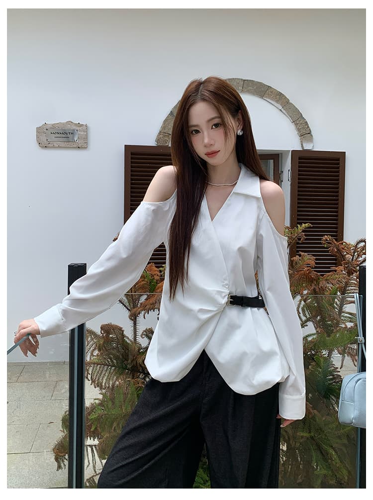 실사 가을 새로운 여성 의류 디자인 센스 맨위 작은 셔츠 단색 긴팔 여성 셔츠 상세 이미지 12