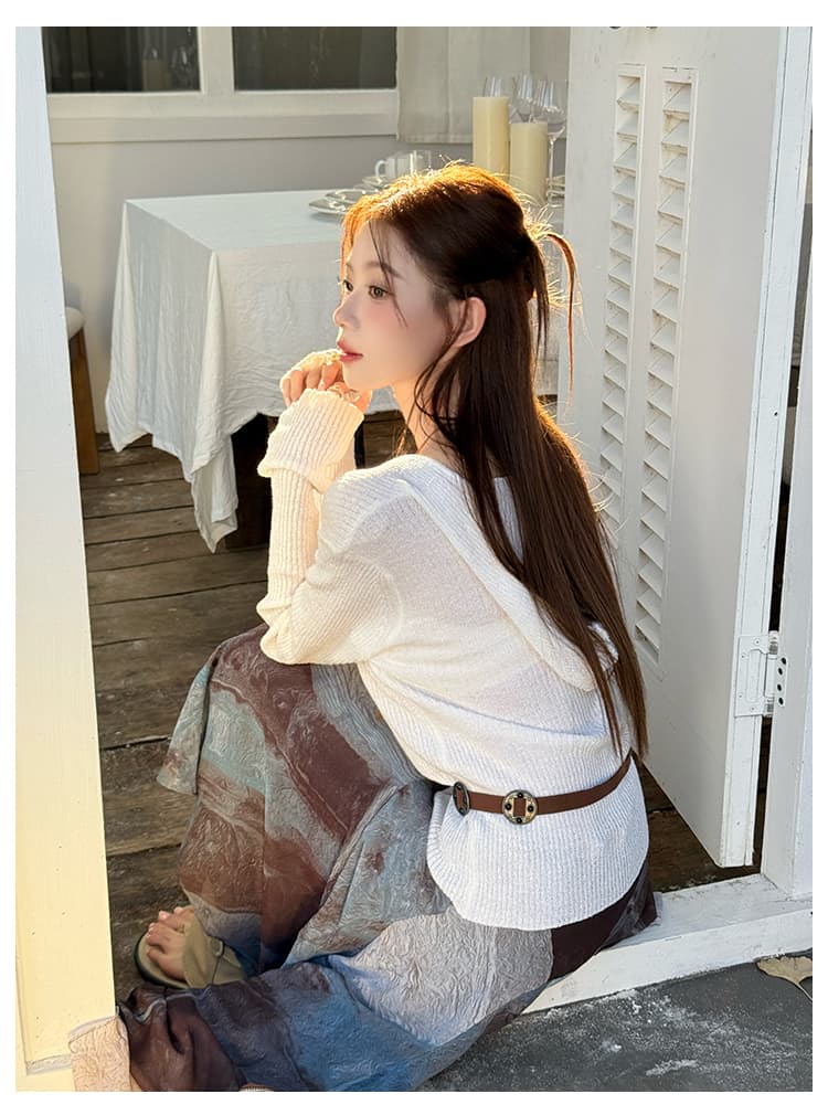 실사 가을 새로운 단색 후드 니트 스웨터 쉬폰 홀치기 염색 반신 스커트 투피스 세트 여성복 상세 이미지 23