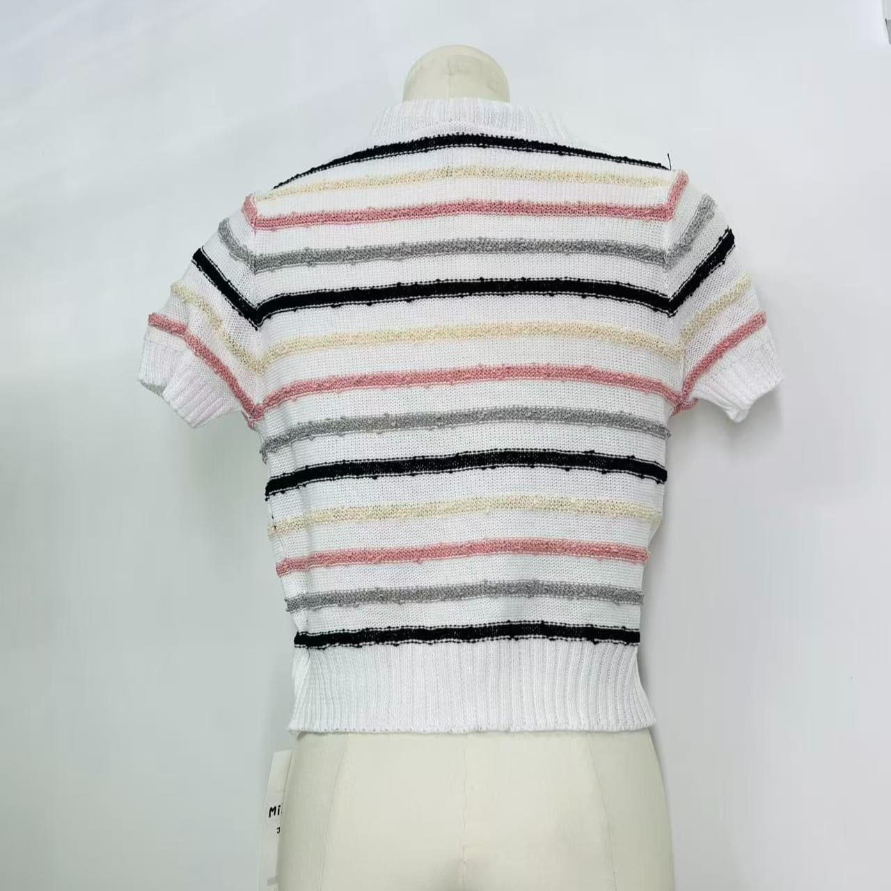 chicyou 동화 화이트 토너 회색 스트라이프 얇고 가벼운 통기성 샤오시엔 부드러운 다용도 반팔 니트 맨위 이미지 5