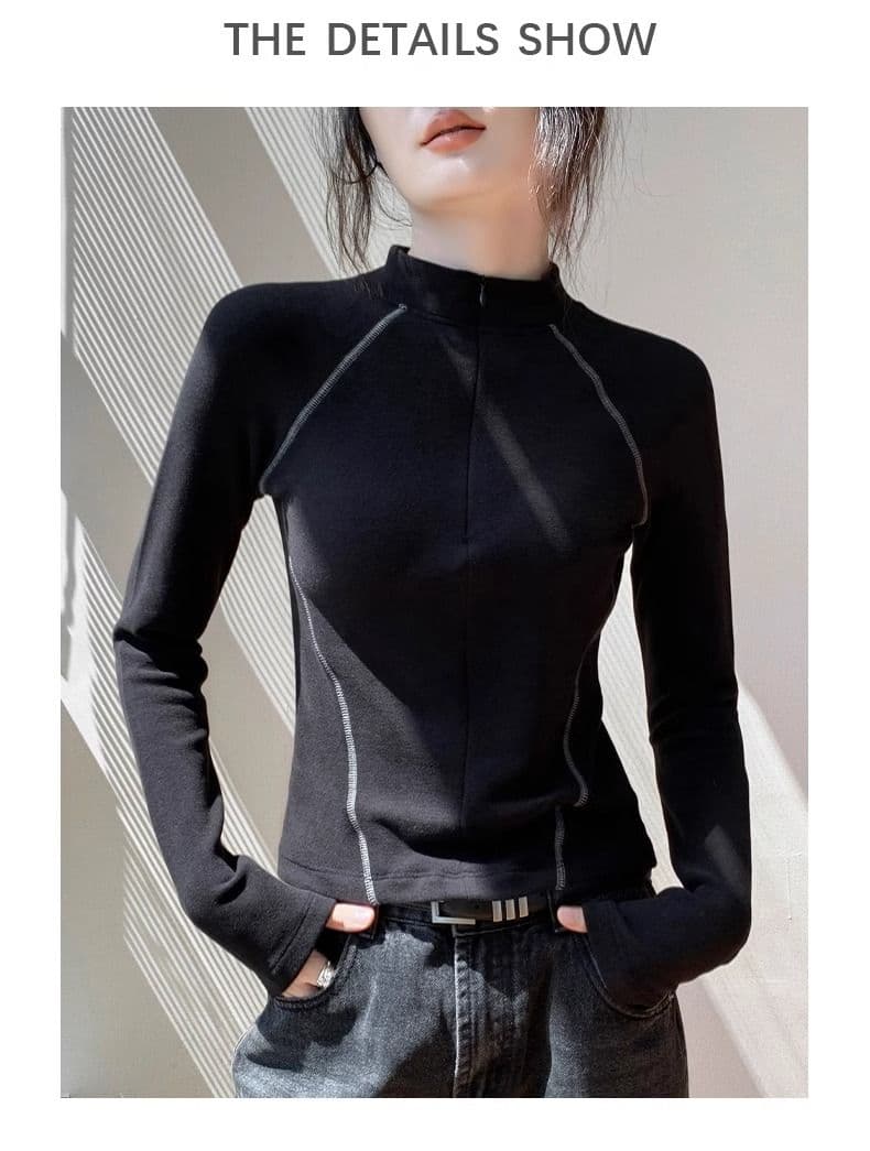 지퍼 반하이넥 De 플러시 맨위 가을 겨울 새로운 몸매 가꾸기 슬림해 보이는 인사이드 가져 가라. 보온 티셔츠 기본 셔츠 여성 수 있습니다. 외출용 상세 이미지 13