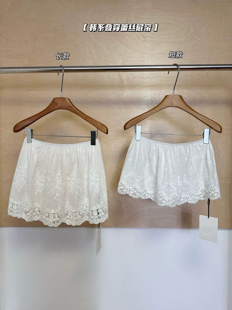 후드티 랩스커트팬츠 자수 가을 겨울 레이스 노출 방지 만나는 반신 스커트 레이스 밑단 엉덩이 유물 새로운 미니 스커트 상세 이미지 11