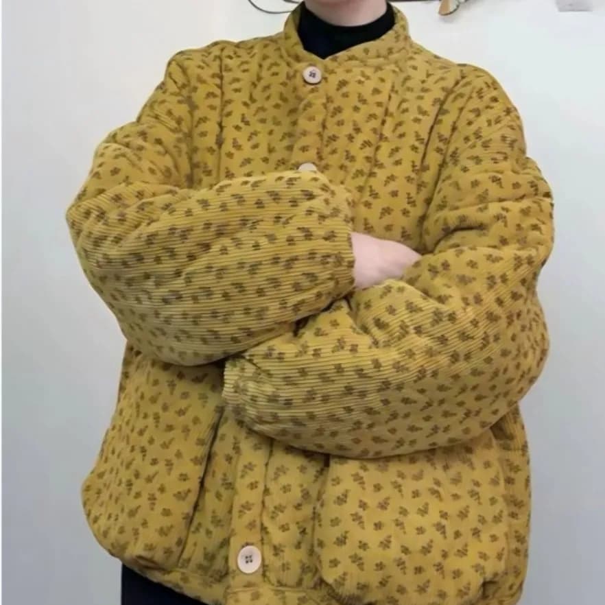 면 옷 여성 의류 여성 털이 있는 모피 칼라 꽃무늬 면 의류 다용도 여성 보온 맨위 캐주얼 재킷 이미지 4