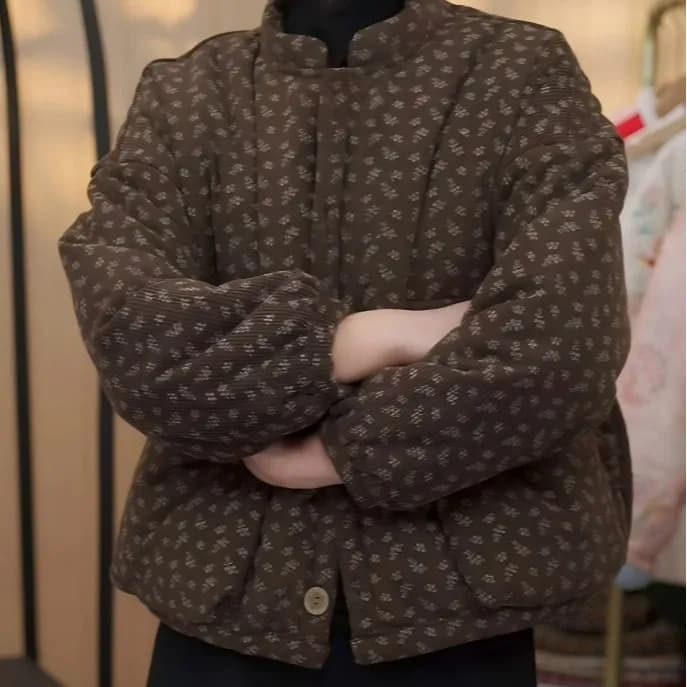 면 옷 여성 의류 여성 털이 있는 모피 칼라 꽃무늬 면 의류 다용도 여성 보온 맨위 캐주얼 재킷 상세 이미지 3