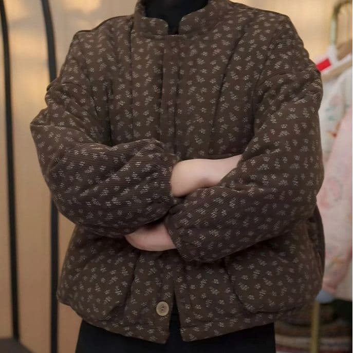 면 옷 여성 의류 여성 털이 있는 모피 칼라 꽃무늬 면 의류 다용도 여성 보온 맨위 캐주얼 재킷 상세 이미지 7