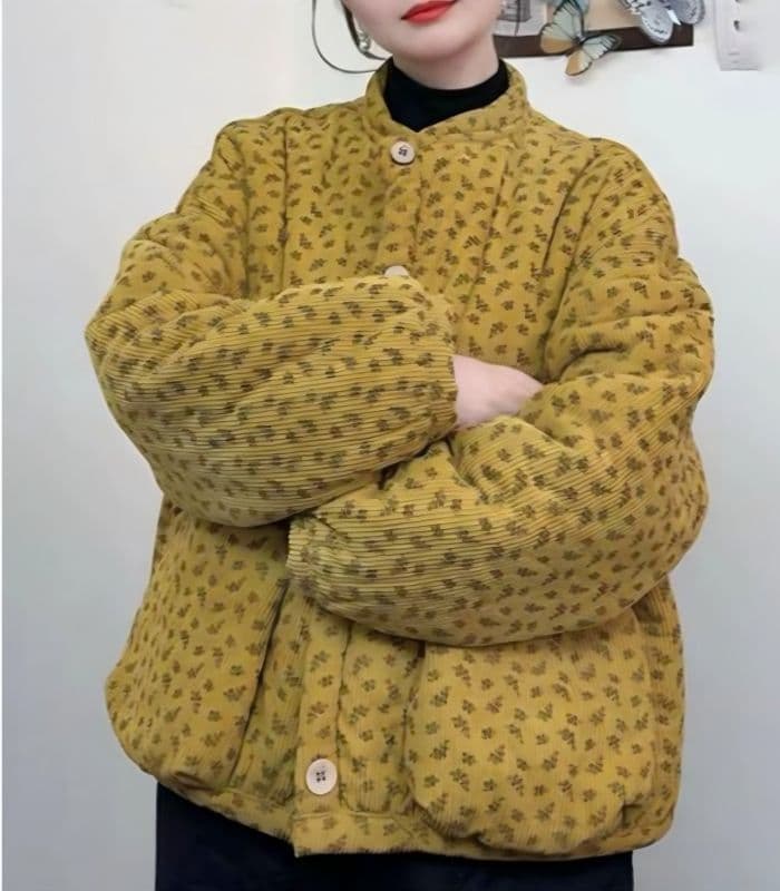 면 옷 여성 의류 여성 털이 있는 모피 칼라 꽃무늬 면 의류 다용도 여성 보온 맨위 캐주얼 재킷 상세 이미지 8