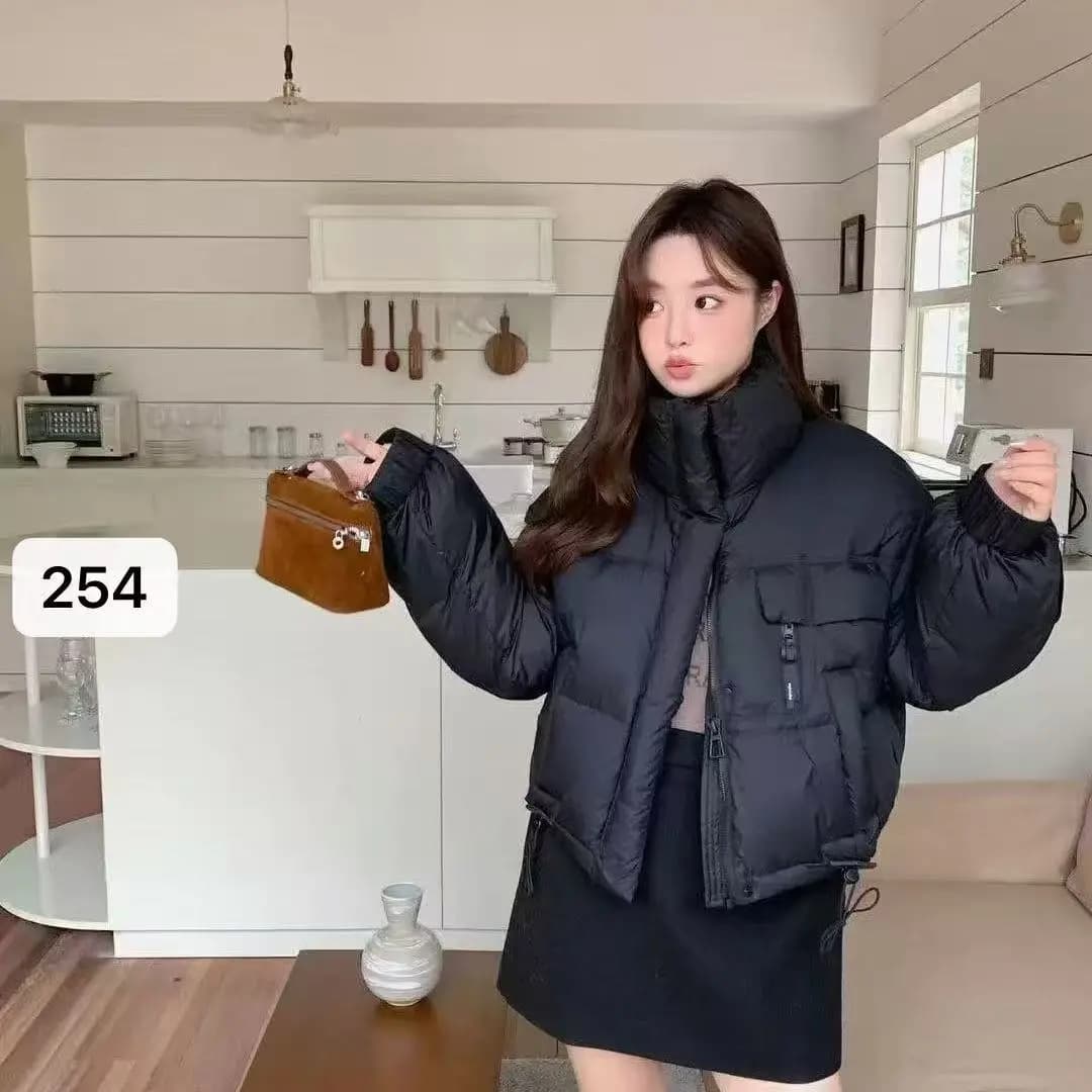 버블 푸 면 의류 여성 짧은 2025 새로운 한국 스타일 스탠드 칼라 미니멀리즘 두꺼운 작은 키 슈퍼 잘 생긴 빵 외투 이미지 2