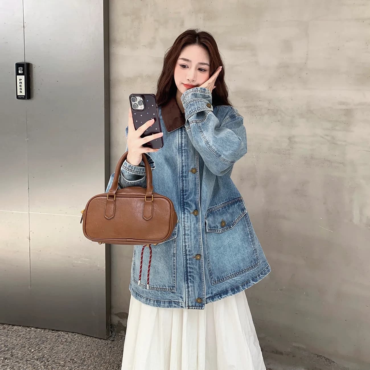배색 패치워크 데님 여성 코트 가을 2025 새로운 항구 바람 레트로 작은 키 캐주얼 다용도 재킷 폭발 상세 이미지 3