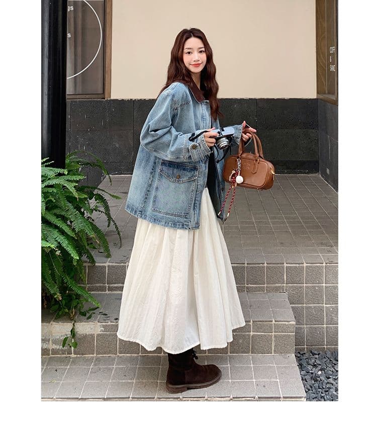 배색 패치워크 데님 여성 코트 가을 2025 새로운 항구 바람 레트로 작은 키 캐주얼 다용도 재킷 폭발 상세 이미지 20