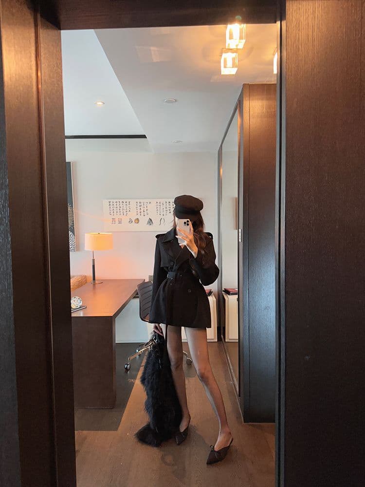 영국식 바람 폴로 칼라 이중 버튼 허리 수축 레이스업 카키 색 바람막이 여성 품격 쇼트 스타일 재킷 상세 이미지 6