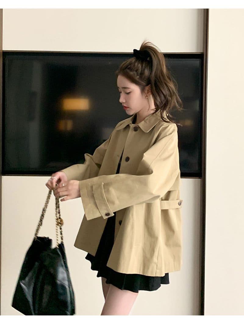 얕은 카키 쇼트 스타일 바람막이 여성 코트 루즈핏 2026 봄 드레스 새로운 한국 스타일 디자인 센스 품격 재킷 맨위 상세 이미지 6