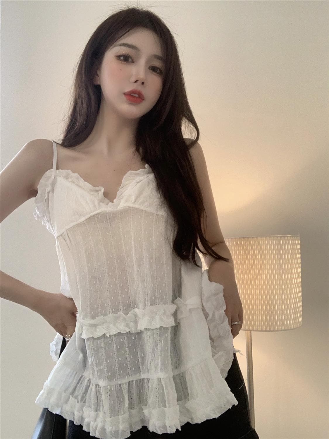 한국 스타일 V넥 순수한 욕망 외출용 패치워크 슬림해 보이는 슬립 상세 이미지 6