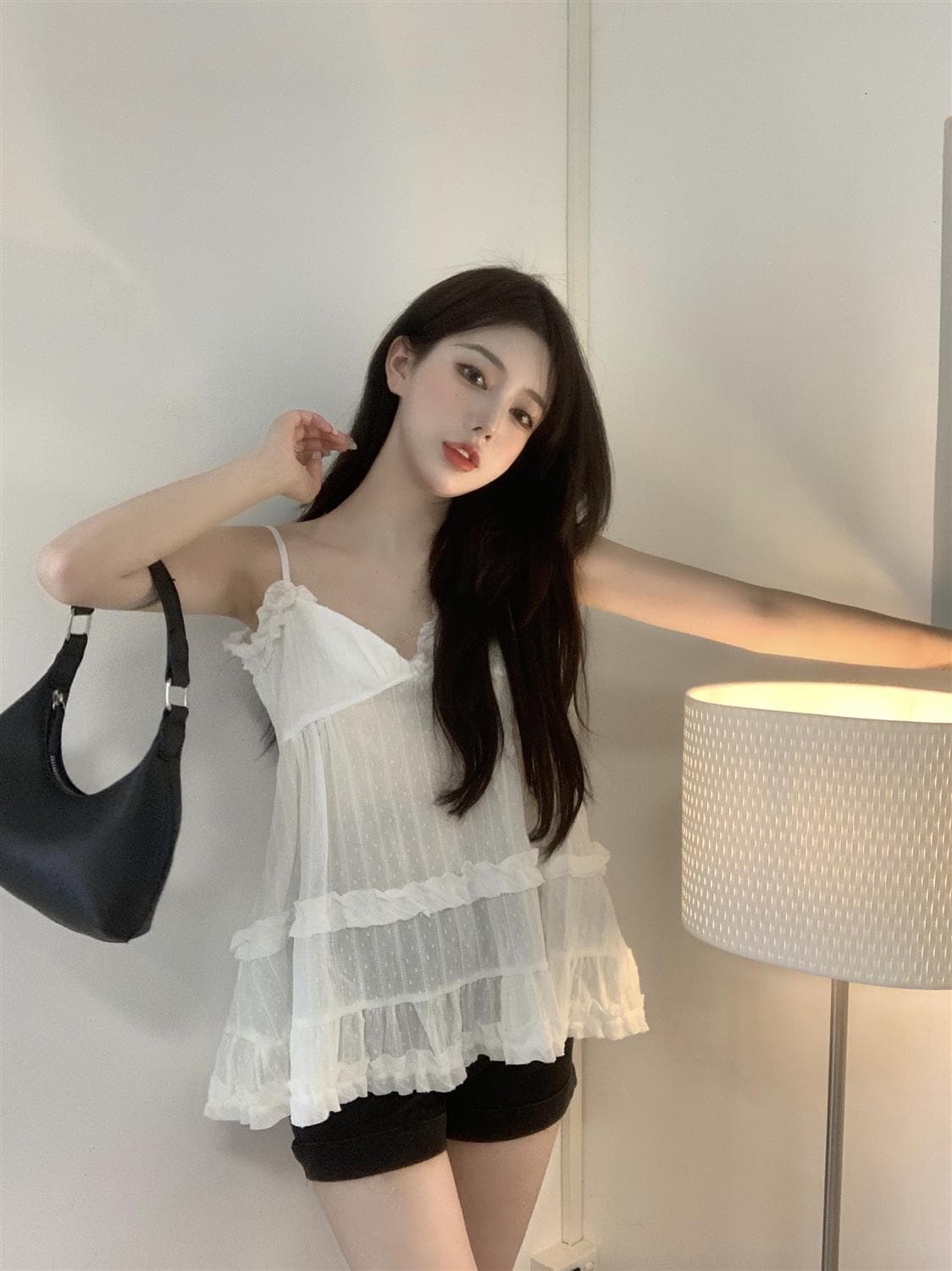 한국 스타일 V넥 순수한 욕망 외출용 패치워크 슬림해 보이는 슬립 상세 이미지 7