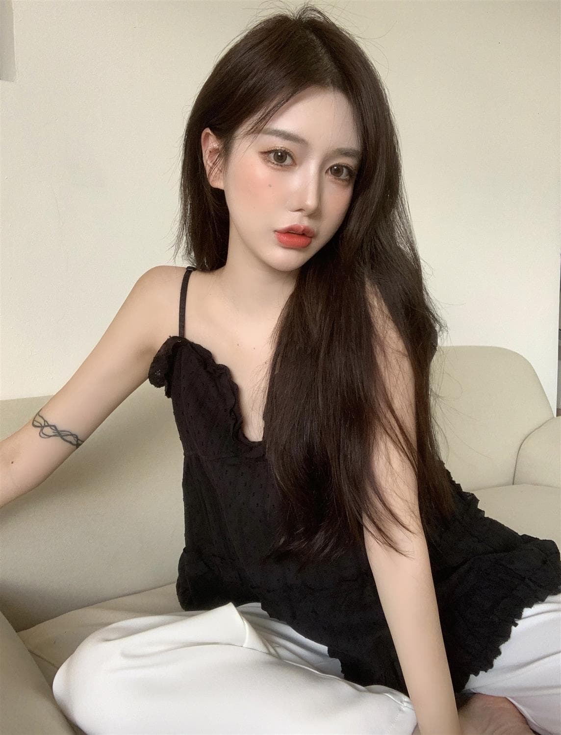 한국 스타일 V넥 순수한 욕망 외출용 패치워크 슬림해 보이는 슬립 상세 이미지 8