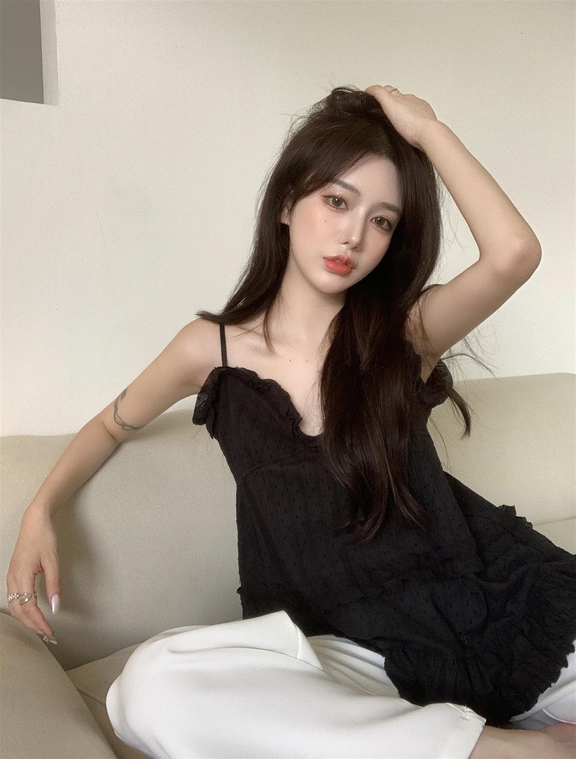 한국 스타일 V넥 순수한 욕망 외출용 패치워크 슬림해 보이는 슬립 상세 이미지 9