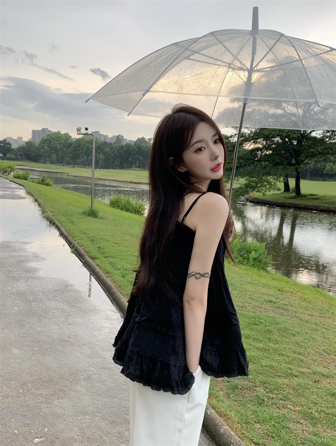 한국 스타일 V넥 순수한 욕망 외출용 패치워크 슬림해 보이는 슬립 상세 이미지 10