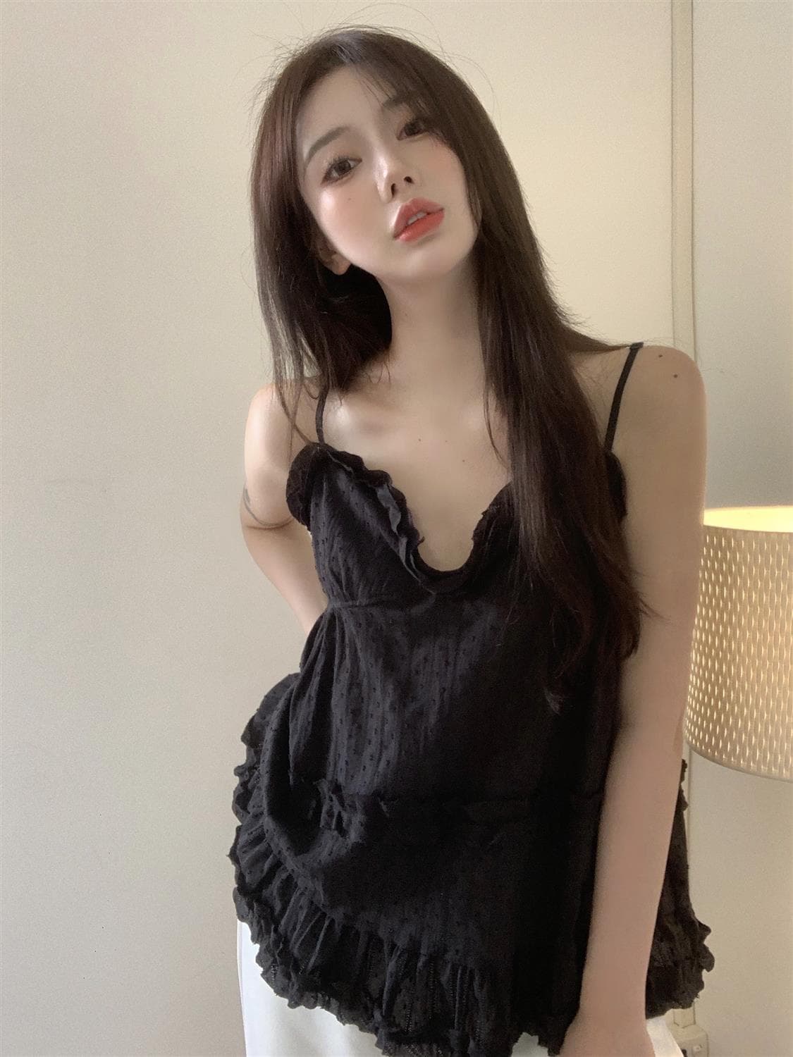 한국 스타일 V넥 순수한 욕망 외출용 패치워크 슬림해 보이는 슬립 상세 이미지 12