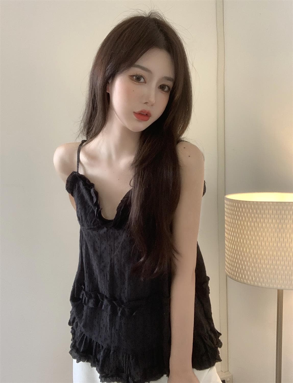 한국 스타일 V넥 순수한 욕망 외출용 패치워크 슬림해 보이는 슬립 상세 이미지 13
