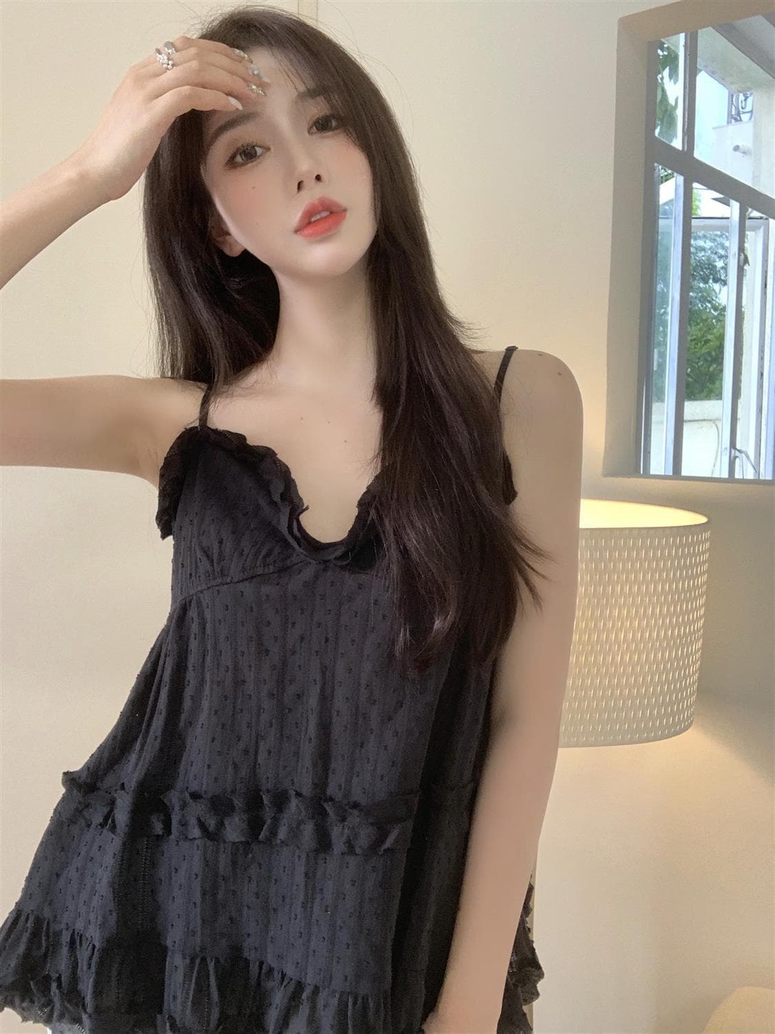 한국 스타일 V넥 순수한 욕망 외출용 패치워크 슬림해 보이는 슬립 상세 이미지 15