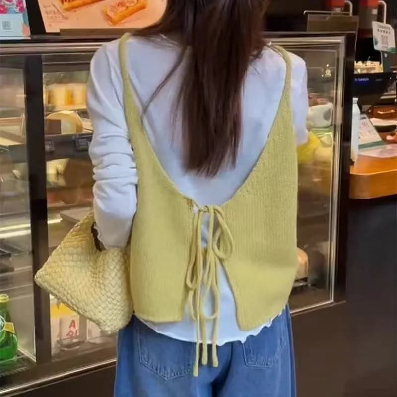 이른 가을 새로운 양면 착용 니트 슬립 조끼 여자 외국 가스 디스플레이 화이트 연령 감소 조끼 스택 착용 맨위 ins 다용도 이미지 3