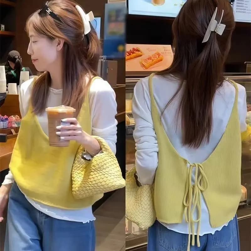 이른 가을 새로운 양면 착용 니트 슬립 조끼 여자 외국 가스 디스플레이 화이트 연령 감소 조끼 스택 착용 맨위 ins 다용도 이미지 5