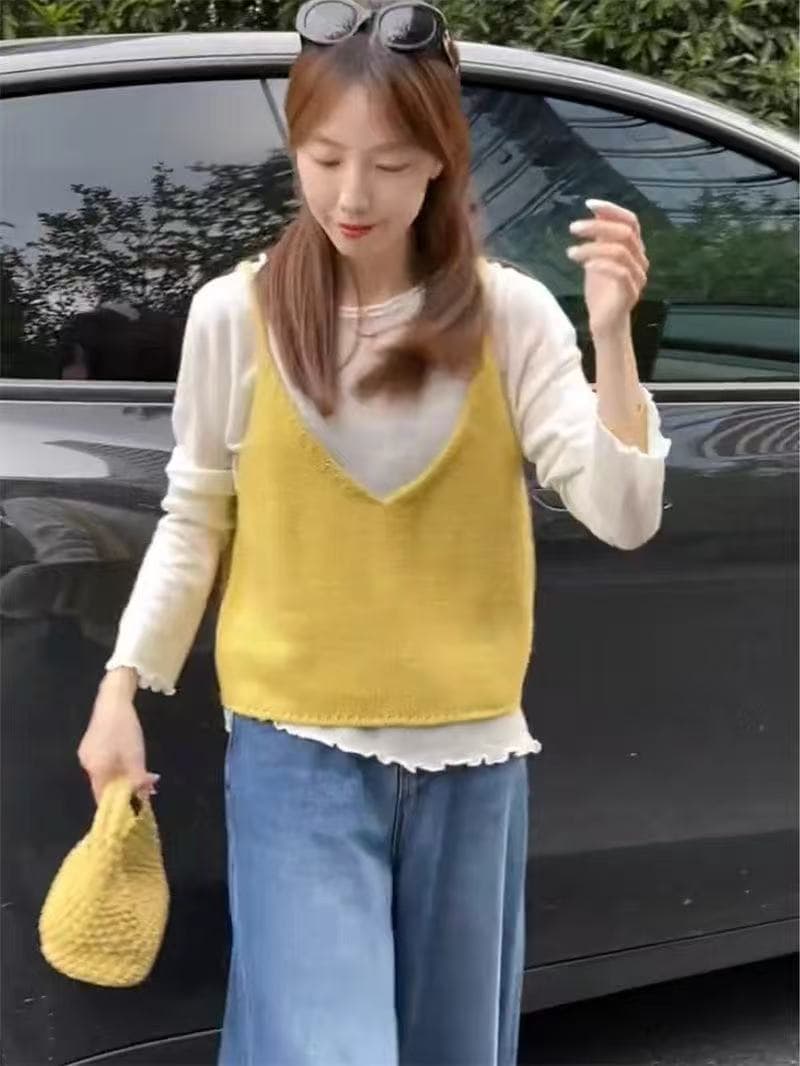 이른 가을 새로운 양면 착용 니트 슬립 조끼 여자 외국 가스 디스플레이 화이트 연령 감소 조끼 스택 착용 맨위 ins 다용도 상세 이미지 1
