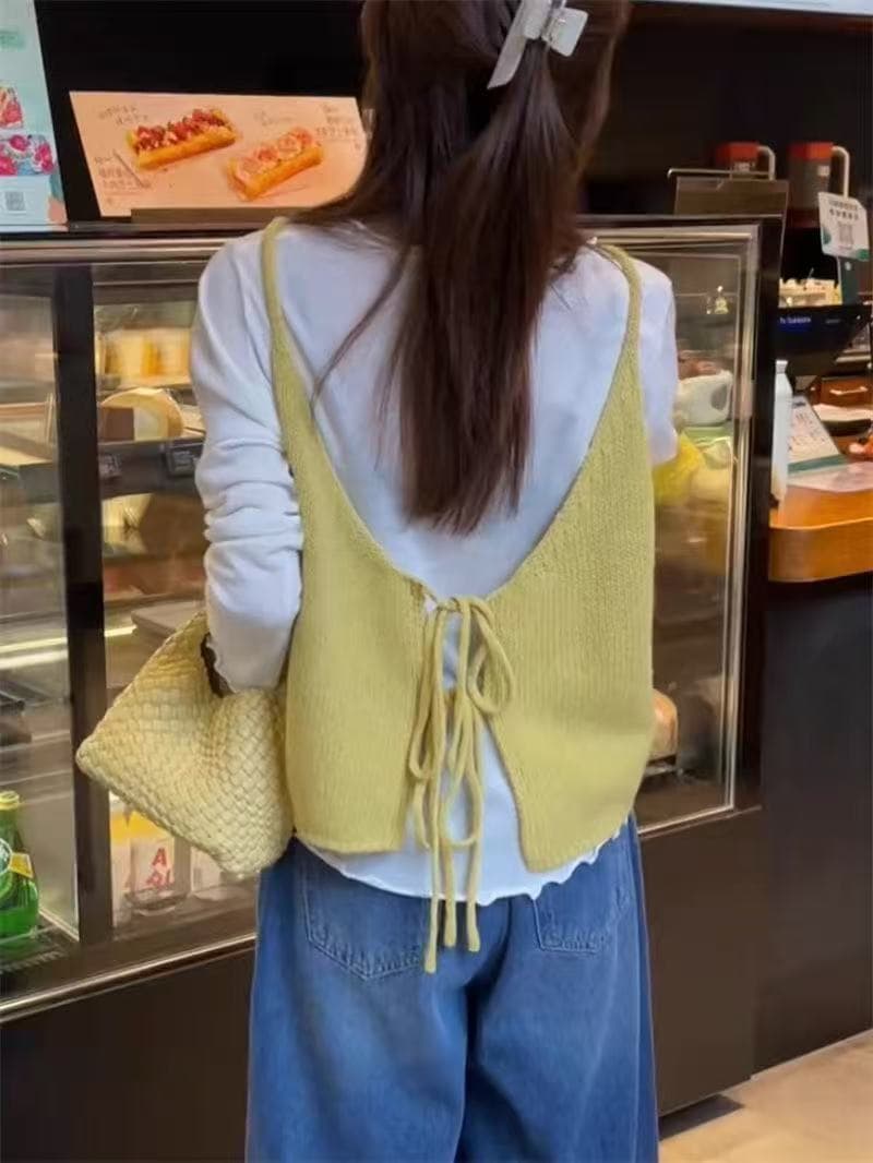 이른 가을 새로운 양면 착용 니트 슬립 조끼 여자 외국 가스 디스플레이 화이트 연령 감소 조끼 스택 착용 맨위 ins 다용도 상세 이미지 2