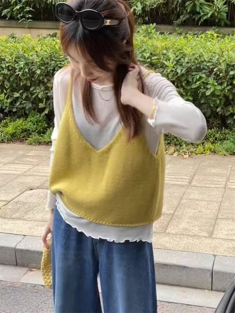 이른 가을 새로운 양면 착용 니트 슬립 조끼 여자 외국 가스 디스플레이 화이트 연령 감소 조끼 스택 착용 맨위 ins 다용도 상세 이미지 3