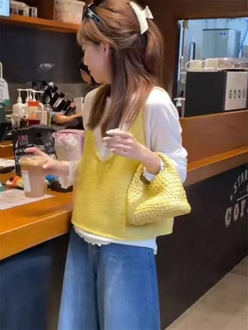 이른 가을 새로운 양면 착용 니트 슬립 조끼 여자 외국 가스 디스플레이 화이트 연령 감소 조끼 스택 착용 맨위 ins 다용도 상세 이미지 4