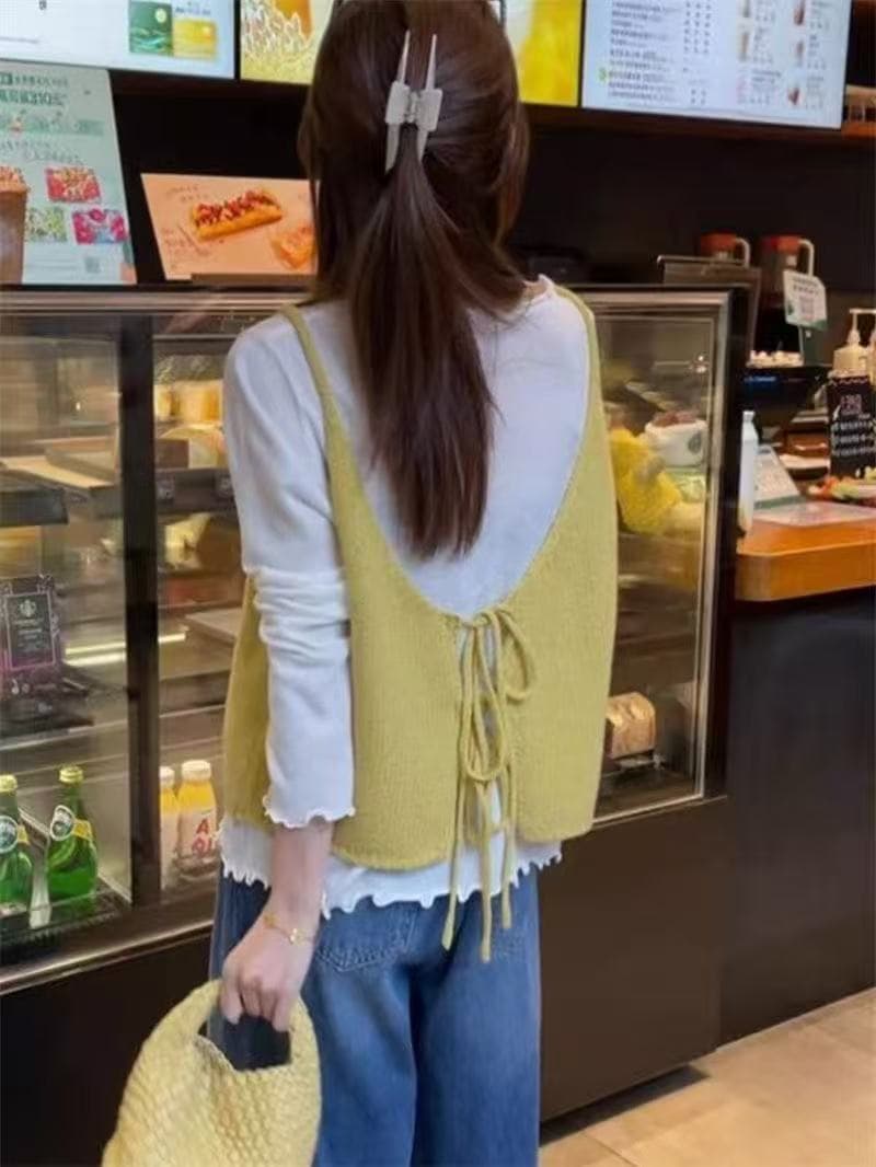 이른 가을 새로운 양면 착용 니트 슬립 조끼 여자 외국 가스 디스플레이 화이트 연령 감소 조끼 스택 착용 맨위 ins 다용도 상세 이미지 5