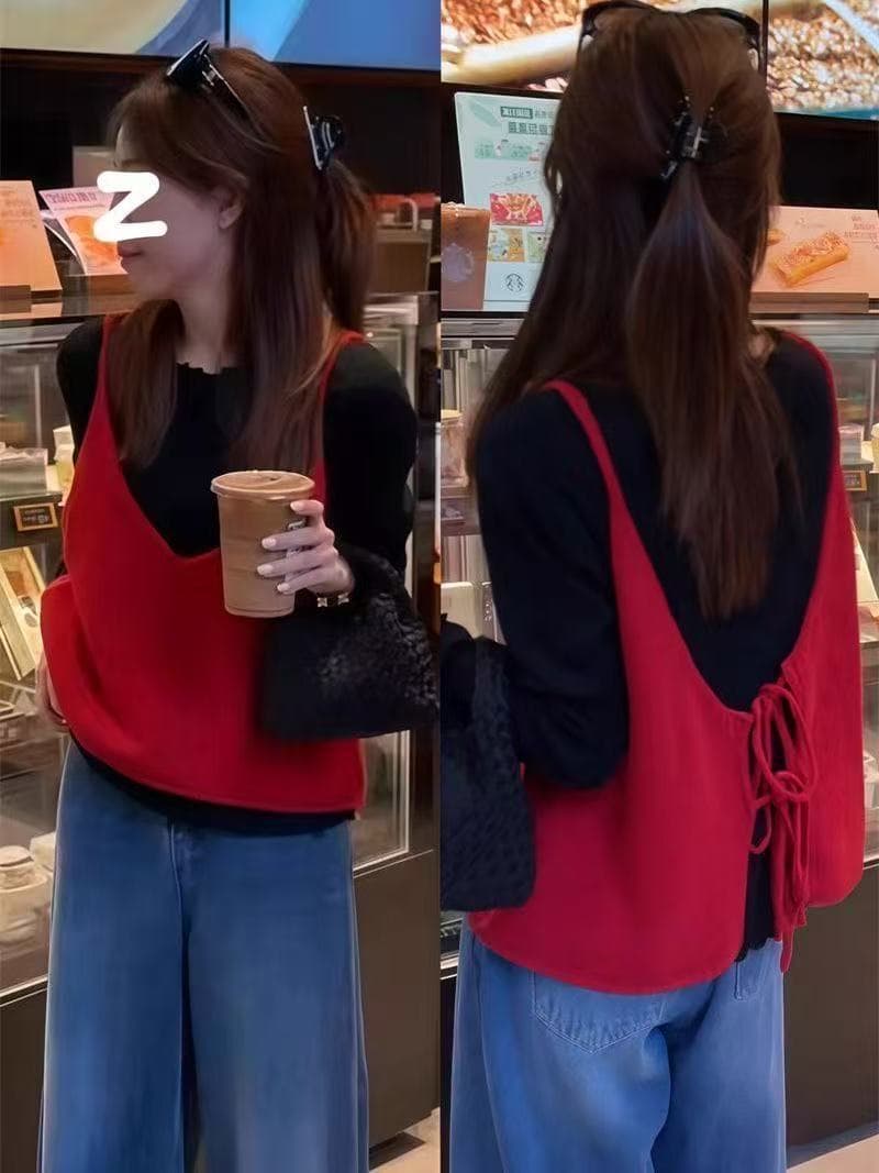 이른 가을 새로운 양면 착용 니트 슬립 조끼 여자 외국 가스 디스플레이 화이트 연령 감소 조끼 스택 착용 맨위 ins 다용도 상세 이미지 7