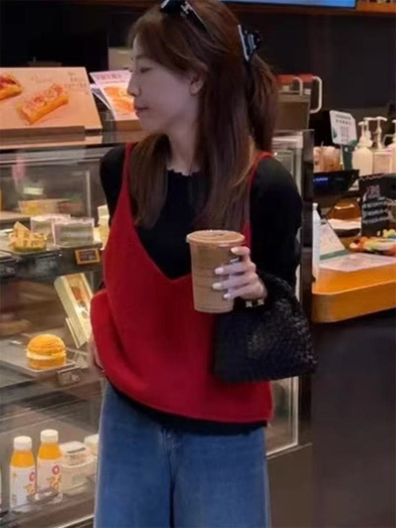 이른 가을 새로운 양면 착용 니트 슬립 조끼 여자 외국 가스 디스플레이 화이트 연령 감소 조끼 스택 착용 맨위 ins 다용도 상세 이미지 9