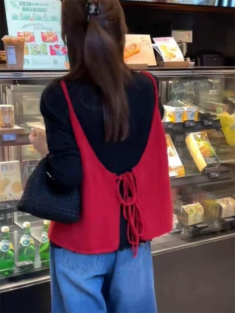 이른 가을 새로운 양면 착용 니트 슬립 조끼 여자 외국 가스 디스플레이 화이트 연령 감소 조끼 스택 착용 맨위 ins 다용도 상세 이미지 10