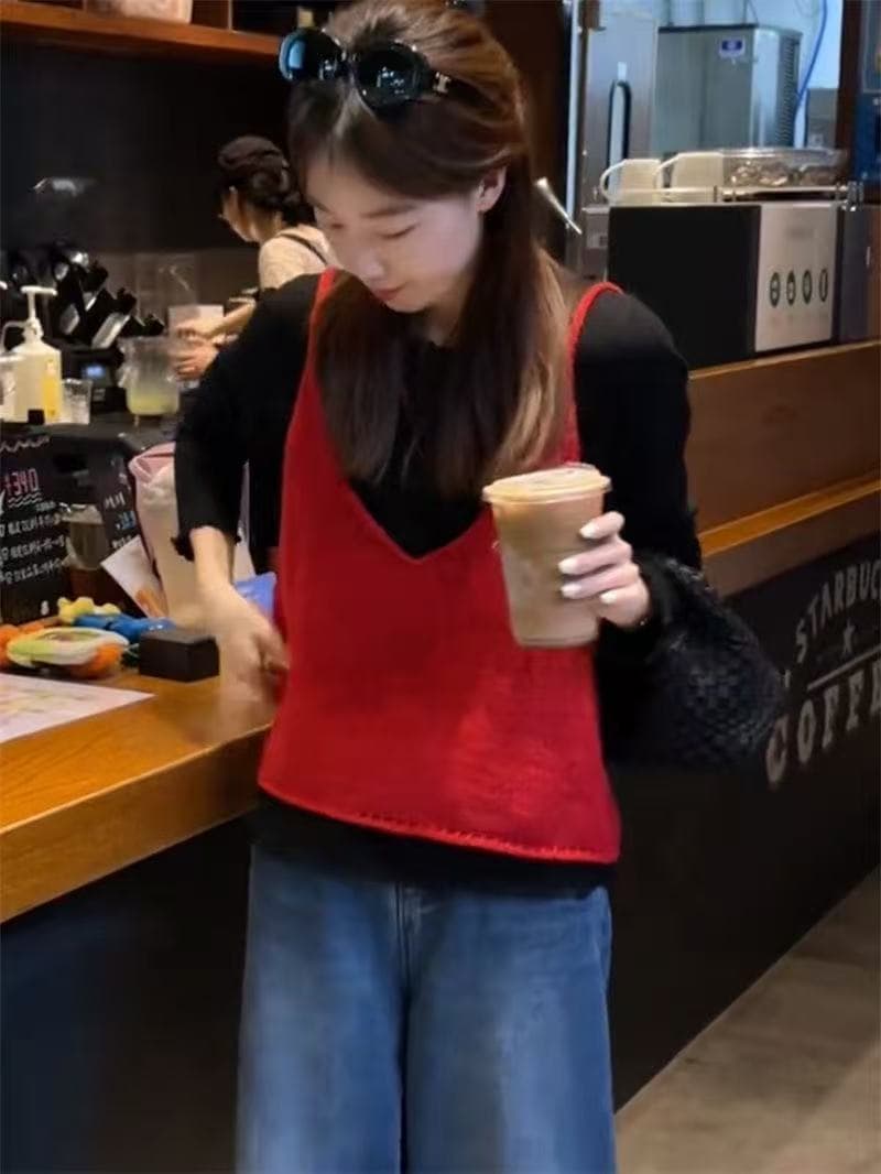 이른 가을 새로운 양면 착용 니트 슬립 조끼 여자 외국 가스 디스플레이 화이트 연령 감소 조끼 스택 착용 맨위 ins 다용도 상세 이미지 11