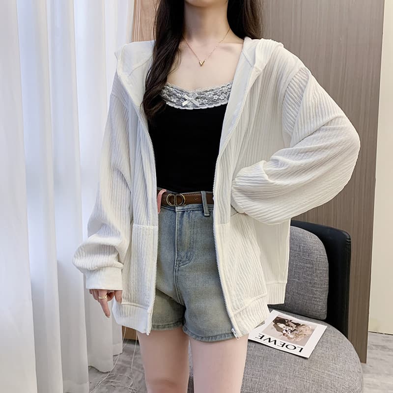 새로운 자외선 차단 의류 여자 여름 국방 자외선 얇은 스타일 오픈 가디건 후드 재킷 루즈핏 후드티 자외선 차단 복 상세 이미지 14