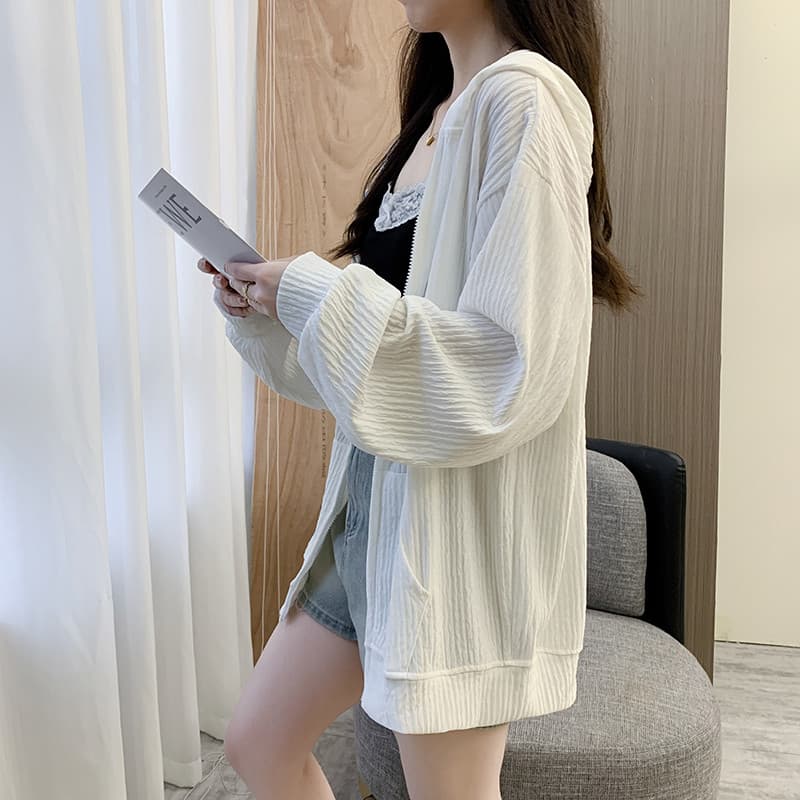 새로운 자외선 차단 의류 여자 여름 국방 자외선 얇은 스타일 오픈 가디건 후드 재킷 루즈핏 후드티 자외선 차단 복 상세 이미지 15