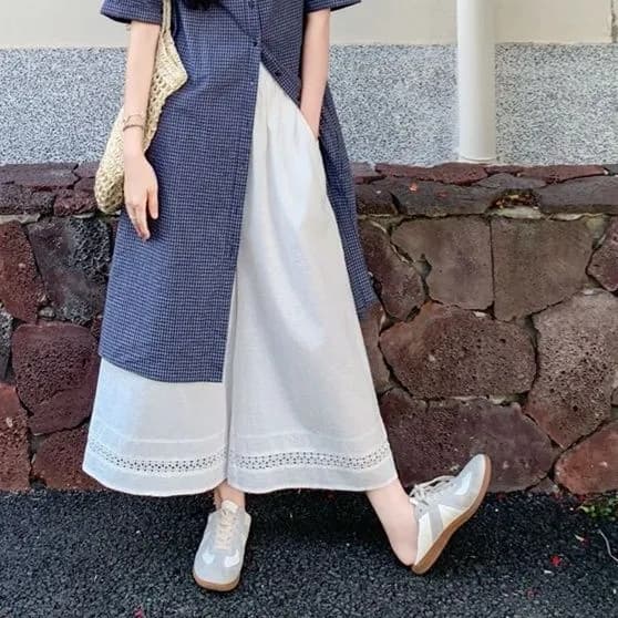 작은 청신 격자 무늬 셔츠 드레스 와이드 레그 팬츠 세트 여성 여름 2026 새로운 투피스 세트 ootd 착용 가져 가라. 연령 감소 이미지 4
