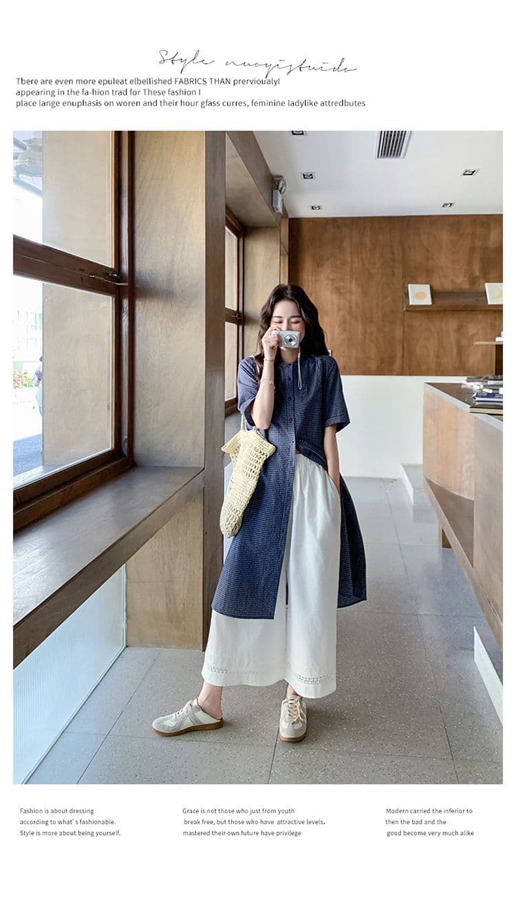 작은 청신 격자 무늬 셔츠 드레스 와이드 레그 팬츠 세트 여성 여름 2026 새로운 투피스 세트 ootd 착용 가져 가라. 연령 감소 상세 이미지 10