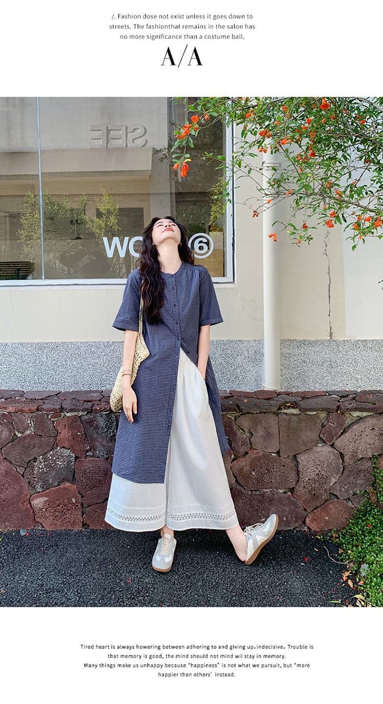 작은 청신 격자 무늬 셔츠 드레스 와이드 레그 팬츠 세트 여성 여름 2026 새로운 투피스 세트 ootd 착용 가져 가라. 연령 감소 상세 이미지 14