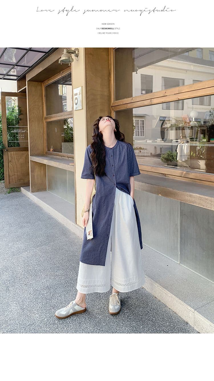 작은 청신 격자 무늬 셔츠 드레스 와이드 레그 팬츠 세트 여성 여름 2026 새로운 투피스 세트 ootd 착용 가져 가라. 연령 감소 상세 이미지 16