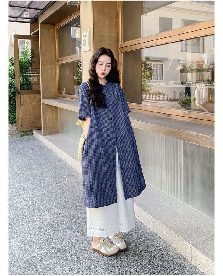 작은 청신 격자 무늬 셔츠 드레스 와이드 레그 팬츠 세트 여성 여름 2026 새로운 투피스 세트 ootd 착용 가져 가라. 연령 감소 상세 이미지 18