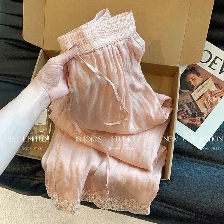 핑크색 새로운 중식 긴 바지 자수 패치워크 바지 아이들 여름 얇은 스타일 느긋한 도루 센스 슬림해 보이는 느슨함 와이드 레그 팬츠
