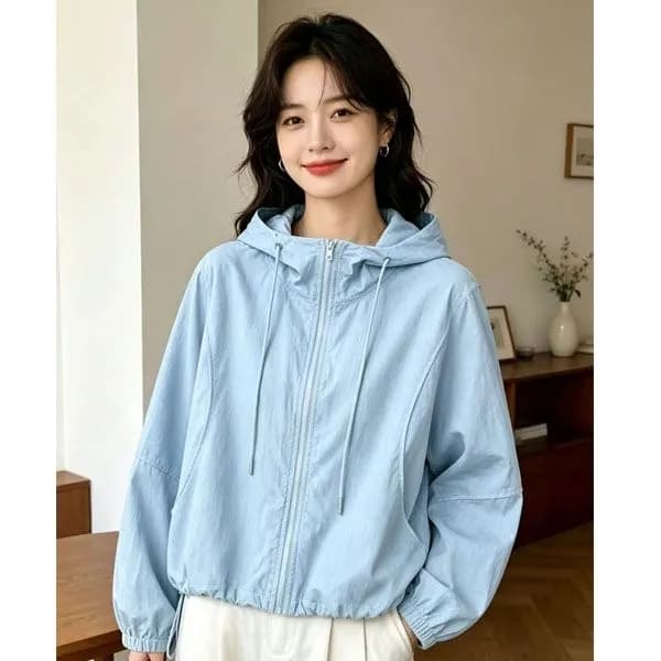 자외선 차단 의류 여성 여름 얇은 스타일 후드 재킷 2026 년 새로운 루즈핏 패션 야외 통기성 다용도 자외선 차단 복 상세 이미지 1
